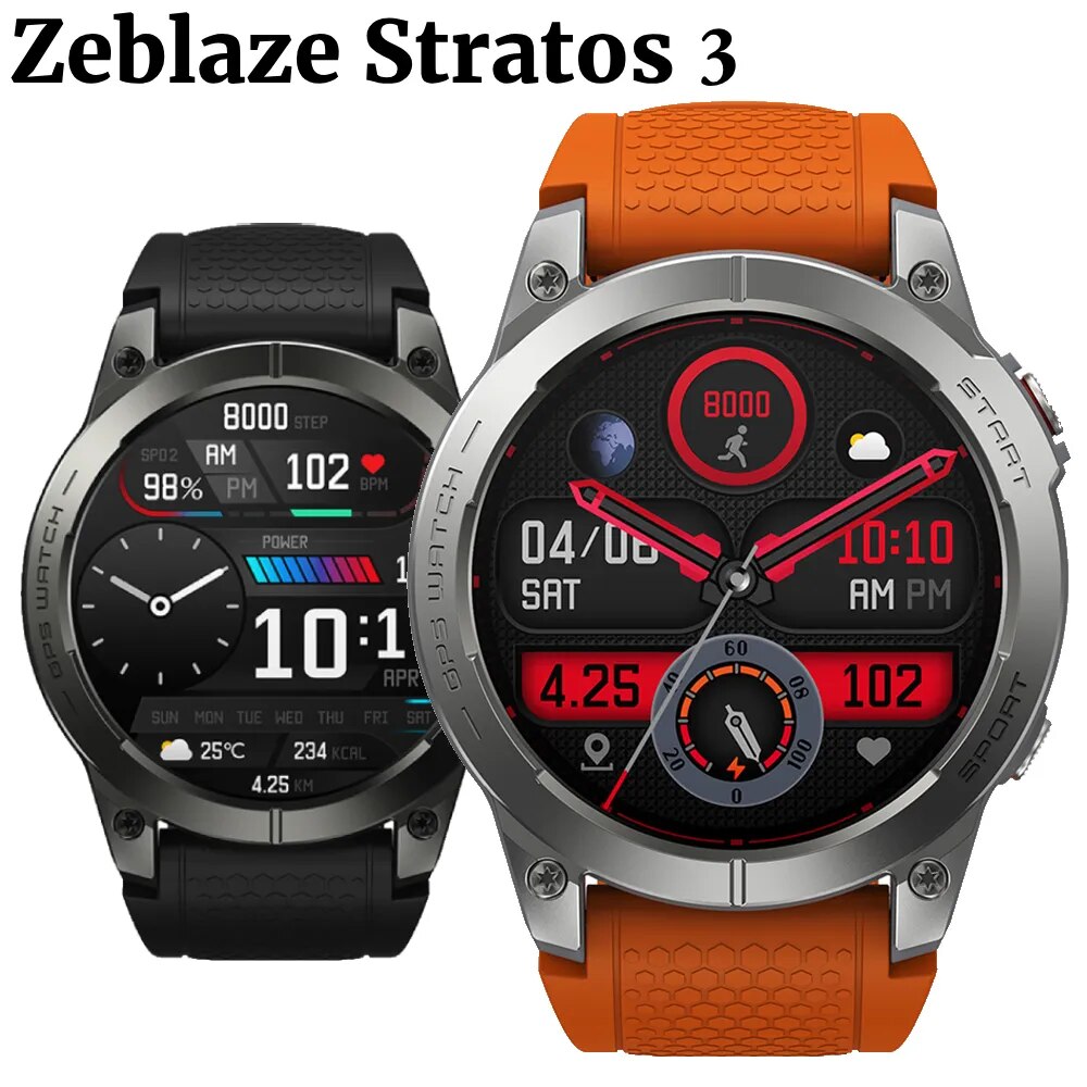 Zeblaze Stratos 3 스포츠 스마트워치, AMOLED 디스플레이, 내장 GPS, 블루투스 호환, 전화 통화, 심박수 모니터